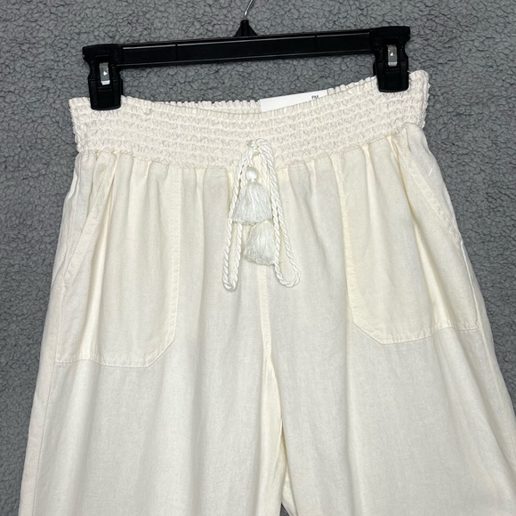 Westbound Womens Linen Blend Pull On Capri Pant White Ivory Elastic Waist Petite - Picture 3 of 12